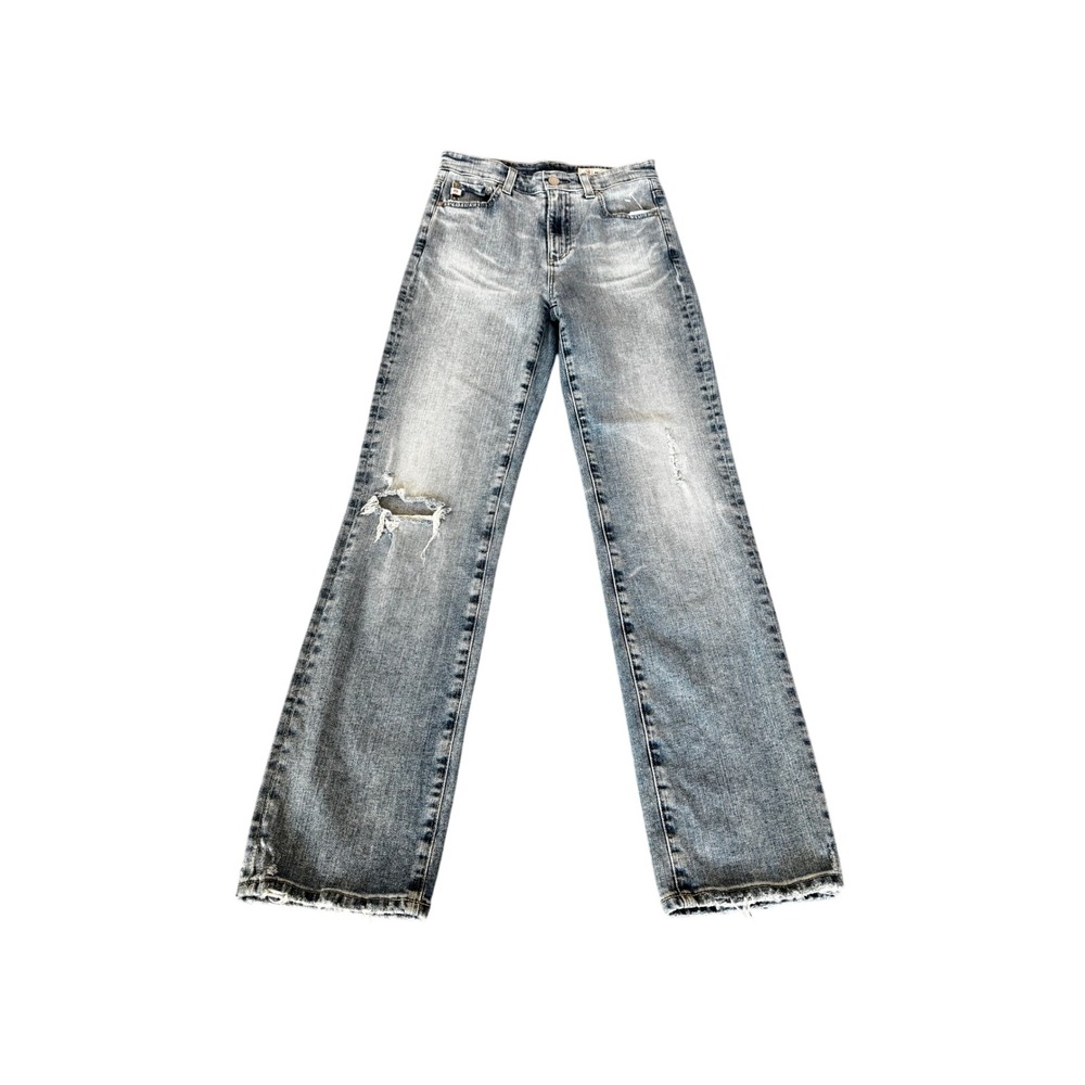 AG Adriano Goldschmied Alexxis Straight High Rise Distressed Jeans Light Wash 25